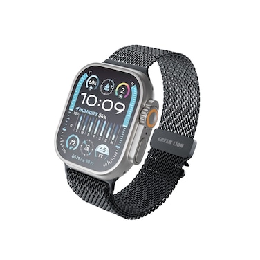 حزام ميلاني لساعة آبل من جرين لاين، ستانلس ستيل، طول قابل للتعديل 170-250 مم، آلية فك سريعة، متوافق مع ساعة آبل 42/44/45/46/49 مم، أسود
