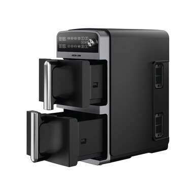 Green Lion Double Decker Air Fryer 10L(5L + 5L), 6 Preset Programs, 2400W Power, 0-200&deg;C Temperature, 0-60 min Frying Time, Intelligent Functions, Touch Control, LED Display - Black