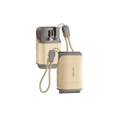 Green Lion Trave-X Power Bank, durable PC material, 10000mAh battery capacity, foldable AC plug, fast charging, compact and portable design for efficient travel power - Beige
