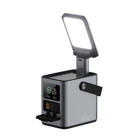محطة الطاقة Green Lion Energy Max بسعة 60000mAh، خرج 230W، إدخال طاقة شمسية، Type-C1 120W، Type-C2 65W، QC 22.5W USB-A، ضوء LED، شاشة رقمية، رمادي

