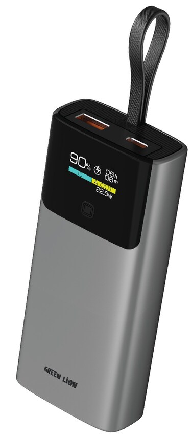 Green Lion Voltix 10000mAh Power Bank, TFT Display, Elegant Design, Built-in Type-C Cable Strap, Fast Charging, 22.5W Total Output, Lightweight &amp; Portable - Gray
