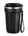 Green Lion Vacuum Mug 380mL Capacity Double Wall Vacuum Insulation Hot and Cold Retention 4 to 6 Hours Food Grade Stainless Steel 304 Inner and 201 Outer Bottle Carrier Strap Black