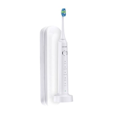 فرشاة أسنان Green Lion Smart Brush القابلة لإعادة الشحن، بطارية ليثيوم 500 مللي أمبير/ساعة، 5 أوضاع (تنظيف، حساسية، تدليك، أبيض، تلميع)، مقاومة للماء IPX7، تقنية زراعة الشعر الخالية من النحاس، أبيض