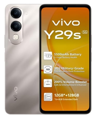 Vivo Y29s AI 5G (Gold 6+6GB RAM, 128GB) 5500mAh  50MP Camera   6.74 HD+ Display  IP64, SGS Military-Grade   Dual Speakers