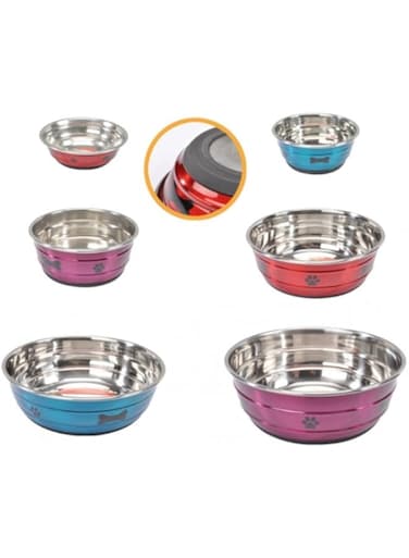 Camon Steel Bowl 1400Ml, Steel Bowl for Dogs, Dog Food Water Bowl, Non-Slip Pet Bowl, Cat Food &amp; Water Bowl, No Tip, Stainless Steel Dog Bowl, Large Stainless Stell Bowl, Steel Food Bowl for Pets