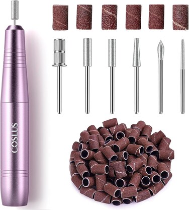 COSLUS C40 Nail Drill Machine Electric: Professional Manicure &amp; Pedicure Tools for Acrylic Gel Dip Powder Nails, Comapct Nail Polishing Set with Bits &amp; Sanding Bands, Home Salon Use, Purple