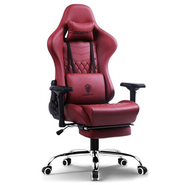 Dowinx Multi-Functional Gaming Chair, Ergonomic High Back Reclining &amp; Height Adjustable PU Leather Computer Chairs with Massage Cushion, Neck &amp; Lumbar Support, Armrests, Footrest (Maroon)
