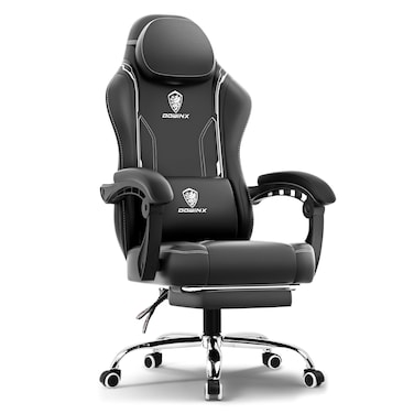 Dowinx Multi-Functional Gaming Chair, Ergonomic High Back Reclining &amp; Height Adjustable PU Leather Computer Chairs with Massage Cushion, Neck &amp; Lumbar Support, Footrest (Black)