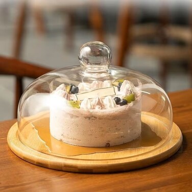 Glass Cake Dome with Bamboo Base