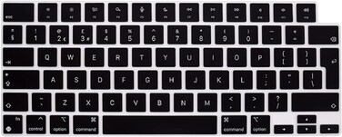 EU/UK Layout English Language Silicone Keyboard Cover Compatible with MacBook New Air 13.6" &amp; 15.3" M3/M2 &amp; MacBook New Pro 14.2" &amp; 16.2" M4/M3/M2/M1 Release 2024/2023/2022/2021" Black