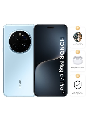 Honor Magic 7 Pro Dual SIM 5G Breeze Blue 12GB RAM 512GB With Honor Watch 4 Pro + X5 Pro Earbuds + 12 Month 360&deg; Damage Protection - Middle East Version