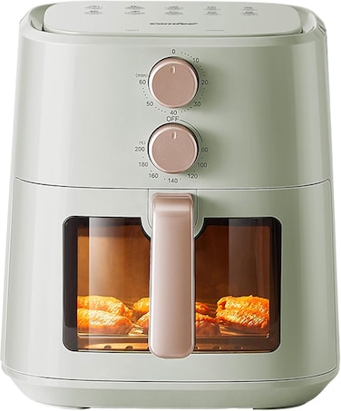 COMFEE' Manual Air Fryer 7.5L, Dual knob Mechanical Control, 97% Less Fat, Dishwasher-Safe, Family Sized Capacity, See-through Window, Lite 7.5L, Air Fry, Roast &amp; More, Sage Green