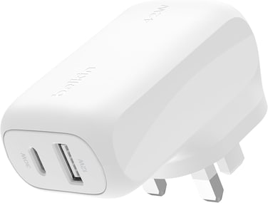 Belkin BoostCharge 42W Dual Port Wall Charger, USB-C + USB-A Charger Fast Charging for iPhone 16, 16 Plus, 16 Pro, 16 Pro Max, iPhone 15, Galaxy S24, Plus, Ultra, iPad, Pixel, AirPods &amp; More - White