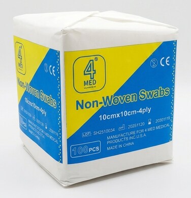 Premium Non-Woven Gauze Swabs - 10cm x 10cm, 4-Ply, High Absorbency Sterile Feel (100 PCS) &ndash; Ideal for Wound Care, First Aid &amp; Clinical Use