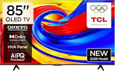 تلفزيون TCL الذكي فائق الجودة 4K UHD QLED مقاس 85 بوصة بتقنية جوجل، نطاق ألوان واسع، يدعم Dolby Vision وDolby Atmos، HDR10+، معالج AiPQ، تحكم صوتي بدون استخدام اليدين، 85P7L/GA