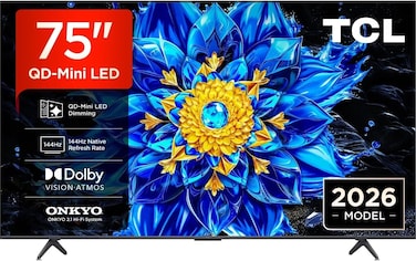TCL 75P81L 75 Inch QD-Mini LED 4K Google TV, 144Hz, Dolby Vision Atmos, HDMI 2.1, Game Master, 93% DCI-P3, 2026 Model