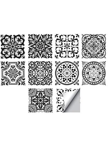 Alwayspon Self-Adhesive Wall Tile Decals, Peel and Stick Tile Stickers, Waterproof Backsplash Stickers for Kitchen Bathroom Decor, 8x8inch 10Pcs, Black Flora 018