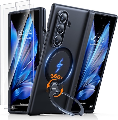 TORRAS 360&deg; Spin Magnetic Stand Case For Samsung Galaxy Z Fold 7 , Military-Grade Hinge Protection, Fit For Magsafe, 360&deg; Kickstand &amp; Ring Holder, Armor Hard Slim Case, Ostand Spin Series, Black