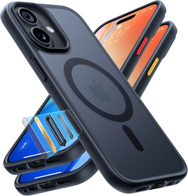 TORRAS Guardian-Mag Series Case for iPhone 17 (6.3-Inch)&ndash; Magnetic Shockproof, Mil-Grade Drop Protection, Camera Control, DIY Button, MagSafe Compatible Translucent, Protective Cover, Black