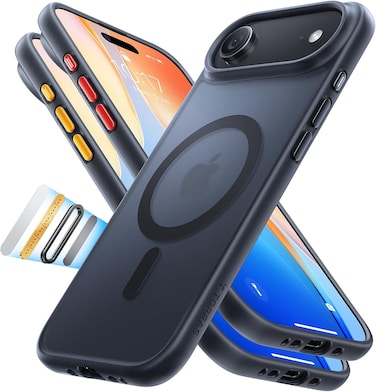 TORRAS Guardian-Mag Series Case for iPhone 17 Air (6.5-Inch)&ndash; Magnetic Shockproof, Mil-Grade Drop Protection, Camera Control, DIY Button, MagSafe Compatible Translucent, Protective Cover, Black