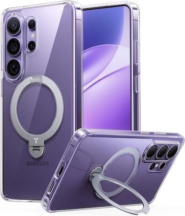 Torras Q3 Spin For Samsung Galaxy S26 Ultra Case with Kickstand, Fit For Magnetic, Slim Hard PC Protective S26 Ultra Clear Case with 360 Magnetic Stand, Transparent Clear