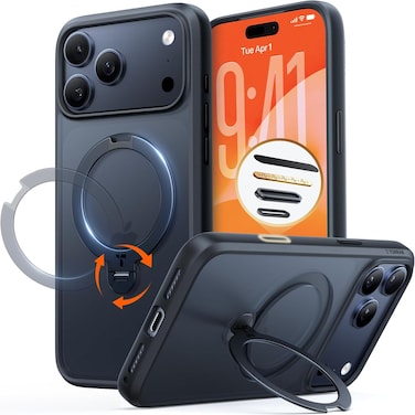 TORRAS Ostand Spin Series for iPhone 17 Pro Max Case, With Camera Control Button, 360&deg; Spin Magnetic Stand, MagSafe Compatible, Mil-Grade Protection Case with Kickstand &ndash; Q3 Spin, Black