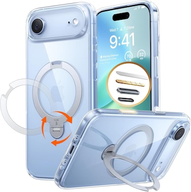 TORRAS Ostand Spin Series for iPhone 17 Air Case, With Camera Control Button, 360&deg; Spin Magnetic Stand, MagSafe Compatible, Mil-Grade Protection Case with Kickstand &ndash; Q3 Spin, Clear