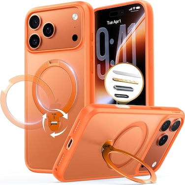 TORRAS Ostand Spin Series for iPhone 17 Pro Max Case, With Camera Control Button, 360&deg; Spin Magnetic Stand, MagSafe Compatible, Mil-Grade Protection Case with Kickstand &ndash; Q3 Spin, Energy Orange