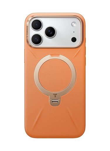 TORRAS Ostand Spin VegSkin Series Case for iPhone 17 Pro Max, Premium Leather Touch, Ultra-Thin, Magnetic 360&deg; Rotatable Metal Stand, Anti-Stain, MagSafe Compatible, Lightweight Cover &ndash; Tarocco Orange