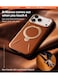 TORRAS Ostand Spin VegSkin Series Case for iPhone 17 Pro, Premium Leather Touch, Ultra-Thin, Magnetic 360&deg; Rotatable Metal Stand, Anti-Stain, MagSafe Compatible, Lightweight Cover &ndash; Amber Brown