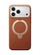 TORRAS Ostand Spin VegSkin Series Case for iPhone 17 Pro, Premium Leather Touch, Ultra-Thin, Magnetic 360&deg; Rotatable Metal Stand, Anti-Stain, MagSafe Compatible, Lightweight Cover &ndash; Amber Brown