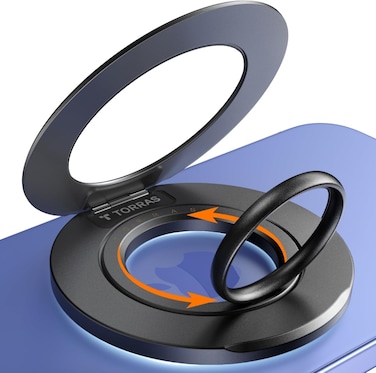 TORRAS 2025 Newest Thin Fit for MagSafe Phone Grip Ring Holder [Dual-Ring] Compatible with MagSafe Kickstand Magnetic for iPhone 16/15/14/13/12/11 Samsung, Google Accessories, Black