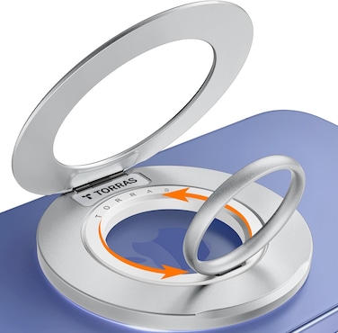 TORRAS 2025 Newest Thin Fit for MagSafe Phone Grip Ring Holder [Dual-Ring] Compatible with MagSafe Kickstand Magnetic for iPhone 16/15/14/13/12/11 Samsung, Google Accessories, Silver White