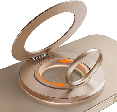 توراس حامل حلقة للهاتف بتصميم نحيف متوافق مع MagSafe إصدار 2025، [حلقتان]، حامل قابل للطي مغناطيسي متوافق مع آيفون 16/15/14/13/12/11 وسامسونج وجوجل، ذهبي تيتانيوم صحراوي