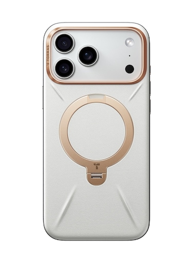 TORRAS Ostand Spin VegSkin Series Case for iPhone 17 Pro Max, Premium Leather Touch, Ultra-Thin, Magnetic 360&deg; Rotatable Metal Stand, Anti-Stain, MagSafe Compatible, Lightweight Cover &ndash; Pearl Grey
