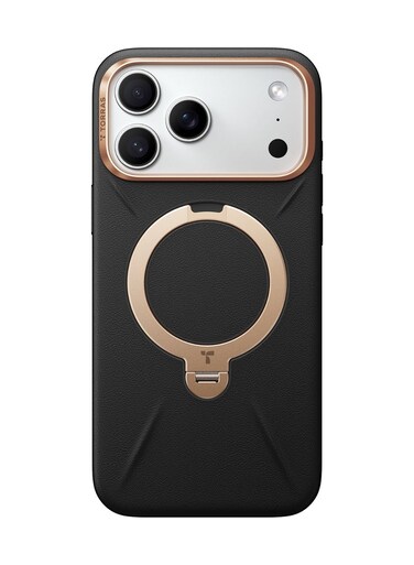 TORRAS Ostand Spin VegSkin Series Case for iPhone 17 Pro, Premium Leather Touch, Ultra-Thin, Magnetic 360&deg; Rotatable Metal Stand, Anti-Stain, MagSafe Compatible, Lightweight Cover &ndash; Ivory Black
