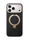 TORRAS Ostand Spin VegSkin Series Case for iPhone 17 Pro, Premium Leather Touch, Ultra-Thin, Magnetic 360&deg; Rotatable Metal Stand, Anti-Stain, MagSafe Compatible, Lightweight Cover &ndash; Ivory Black