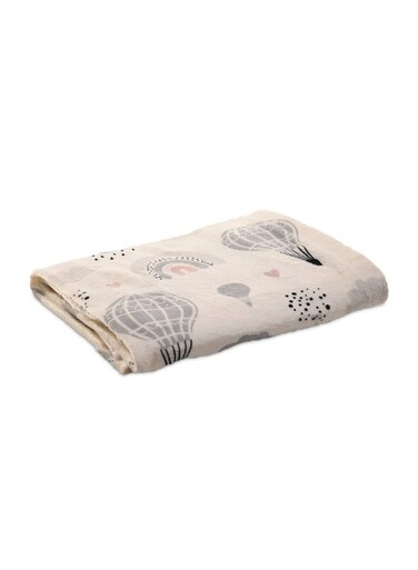 Baby &amp; Kids Lightweight Super Soft Cream Microfiber Blanket with Balloons and Rainbows design, Size 130x100cm