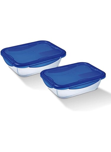 Pyrex Cook&amp;Go Set of 2 (0.8L+1.7L) Rectangle Storage Dish with Airtight Lid - Versatile Freezer-to-Oven Solution