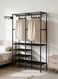 Black Heavy Duty Double Row Garment Rack, 3-in-1 Metal Freestanding Closet Organizer with Hanging Rods, Side Hooks &amp; Storage Shelves, Large Capacity Clothes Rack for Bedroom, Entryway &amp; Hallway