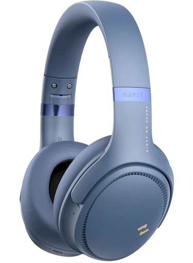 HAVIT H630BT PRO Bluetooth Over-Ear Headphones, Active Noise Cancelling, 50H Playtime, HiFi Stereo Sound, Dual Device Connection, Foldable Design, Built-in Mic, for Phone/PC &ndash; Blue