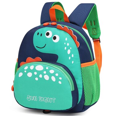 Sun Eight Toddler Backpack Dinosaur Preschool Bag with Anti-Lost Leash, Cartoon Kids Backpack for 2-6 Years Old, Lightweight Children School Bag, SE22065, Navy Blue Yellow