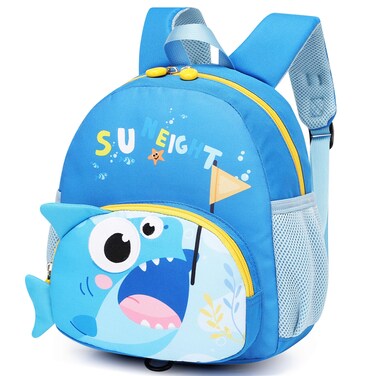 Sun Eight Preschool Backpack Toddler with Anti-Lost Harness 3D Cartoon Animal Waterproof School Bag for Baby Girl Boy 1-4 Years Baby Backpack, SE22065, Sky Blue Shark