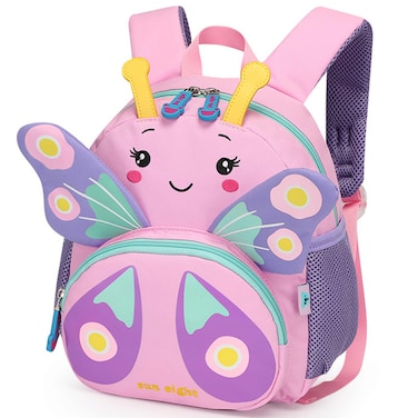 SUN EIGHT Preschool Toddler Backpack for Girls Kids Backpack Cute 3D Cartoon Animal Waterproof Schoolbag for Baby Girl Boy 1-5 Years Butterfly, SE2806, Pink Purple