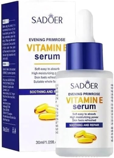 SADOER Evening Primrose Vitamin E Serum Antioxidant Hydrating for Dry Sensitive Skin, Soothing Repair, Skin Barrier Support, Lightweight Fast Absorbing Moisturizing Serum, 30ml