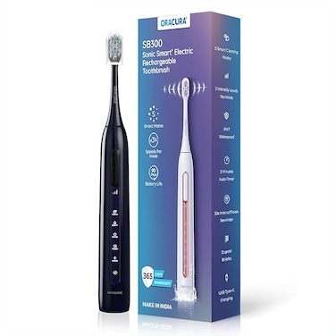 ORACURA&reg; SB300 Sonic Smart Electric Rechargeable Toothbrush &ndash; 36,000 Strokes/Min &ndash; 5 Modes &amp; 3 Intensity Levels &ndash; 2-Min Auto Timer &ndash; 90-Day Battery Grey