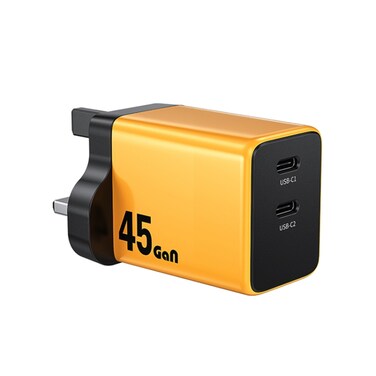 WK WP-U33 45W USB-C / Type-Cx2 GaN Fast Charger &ndash; Yellow &ndash; UK Plug