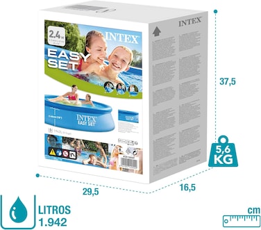 Intex Easy Set Round Inflatable Family Swimming Pool Set (244 x 61 cm, Blue)