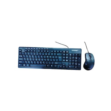 Crown Micro Wired Multimedia Set - Office English/Arabic Keyboard and Mouse Bundle   CMMK-521 - UAE Version