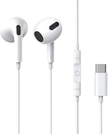 Type C Headphone, USB C Wired Earbuds with Microphone &amp; Volume Control, In-ear Headphones for iPhone 15 Pro Max, iPad Pro/Air, Samsung (White)
